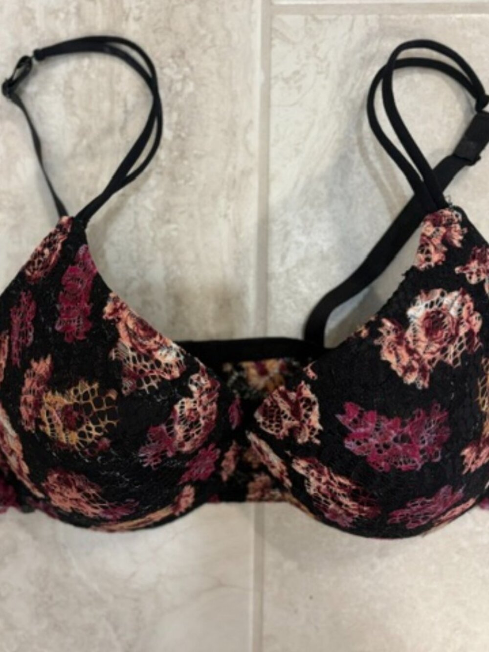 NWT BEBE Intimates Gentle Lift Up Bra Lace Floral Underlay 38DD Romantic Boudoir